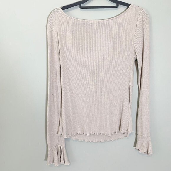 Free People metallic waffle knit tie front deep v-neck long sleeve top - Picture 6 of 12